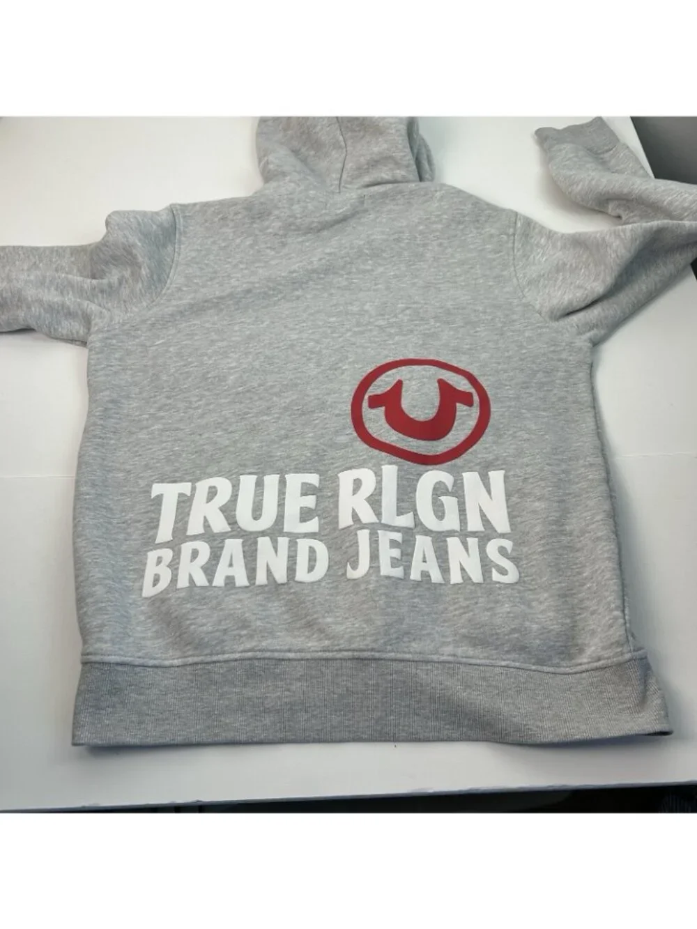 True Religion Hoodies Large Men Front And Back Print Gray